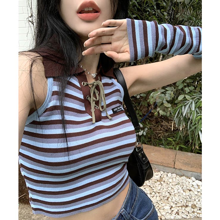 アームウォーマー付き トップス ボーダー | Riff | 詳細画像14 