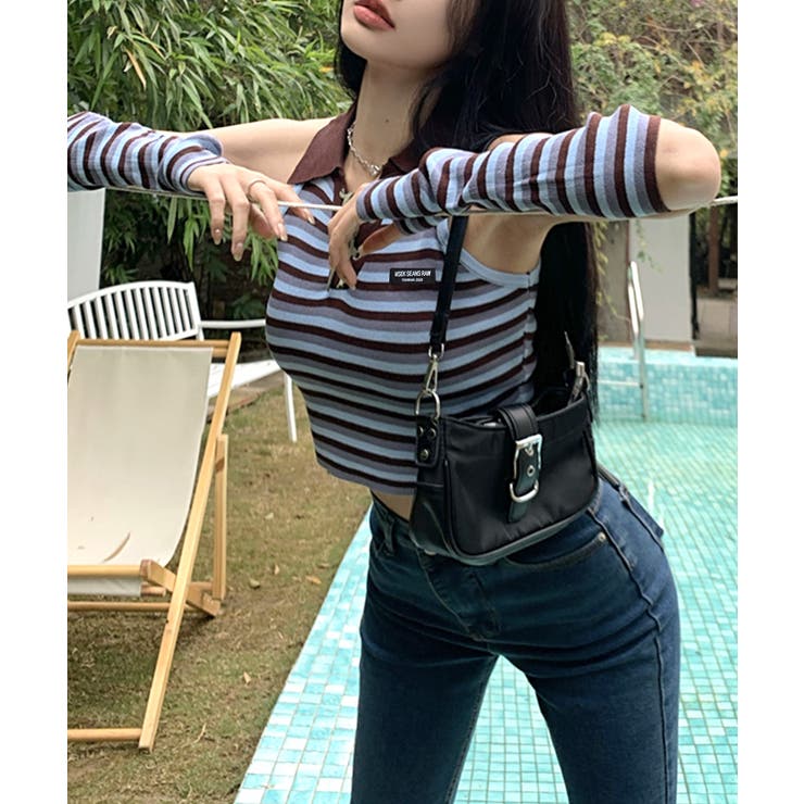 アームウォーマー付き トップス ボーダー | Riff | 詳細画像16 