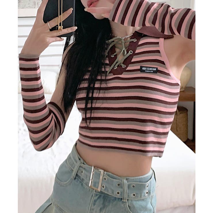 アームウォーマー付き トップス ボーダー | Riff | 詳細画像2 