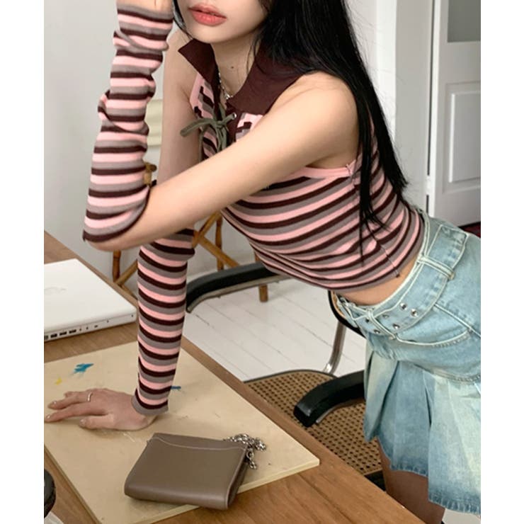 アームウォーマー付き トップス ボーダー | Riff | 詳細画像3 