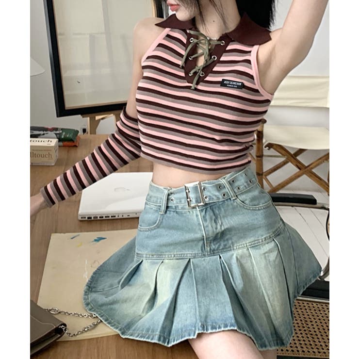 アームウォーマー付き トップス ボーダー | Riff | 詳細画像4 