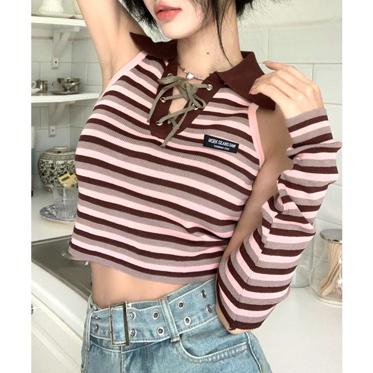 アームウォーマー付き トップス ボーダー | Riff | 詳細画像5 