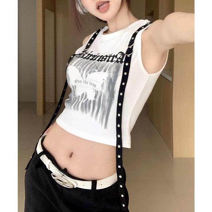 ショート丈 タンクトップ サスペンダー付き[品番：NETW0001891