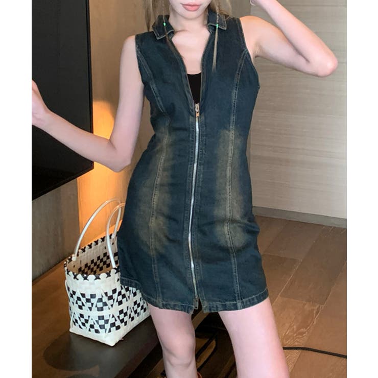 デニム ミニワンピース フロントジップ[品番：NETW0001893