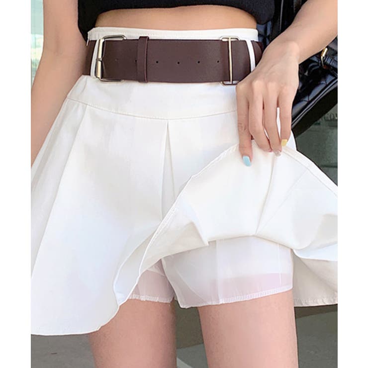 プリーツミニスカート ベルト付き インナーパンツ付き[品番 プリーツミニスカート ベルト付き インナーパンツ付き[品番
