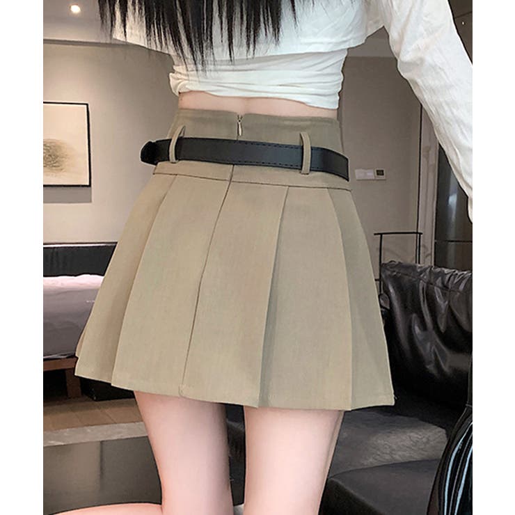 プリーツミニスカート ベルト付き インナーパンツ付き[品番
