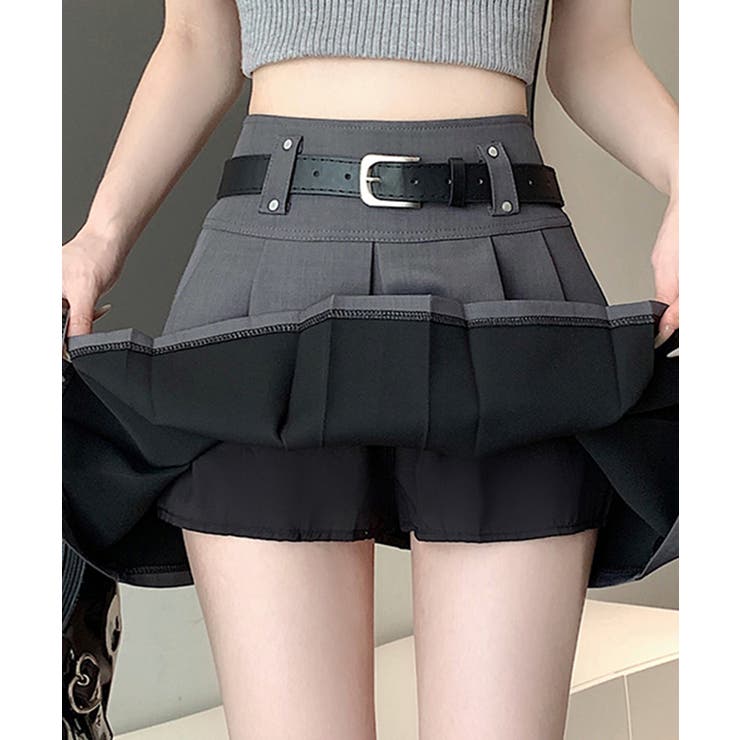 プリーツミニスカート ベルト付き インナーパンツ付き[品番 プリーツミニスカート ベルト付き インナーパンツ付き[品番