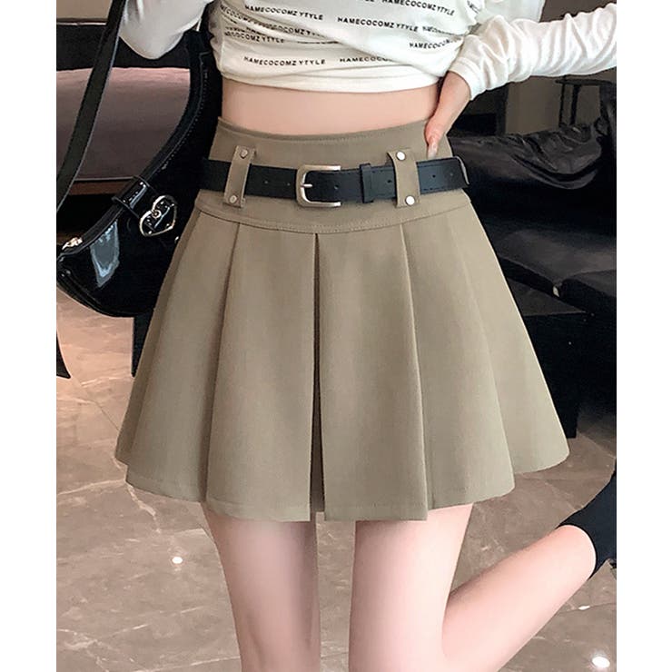 プリーツミニスカート ベルト付き インナーパンツ付き[品番