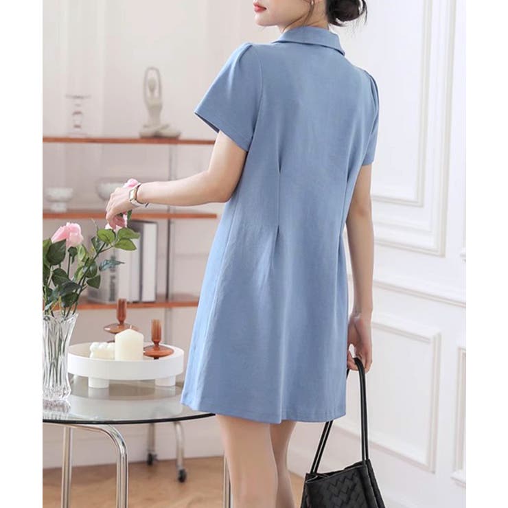 フロントジップAラインミニワンピース ポロカラーワンピース