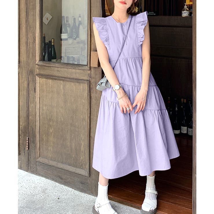ロングワンピース ノースリーブワンピース フレアワンピース