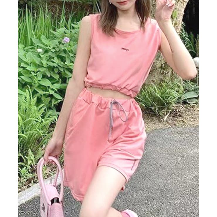 タンクトップ＆ショートパンツセットアップ ロゴプリント