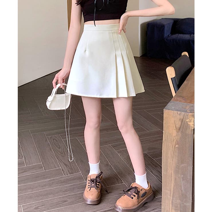 Aラインミニスカート サイドプリーツ インナーパンツ付き[品番