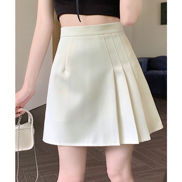 Aラインミニスカート サイドプリーツ インナーパンツ付き[品番