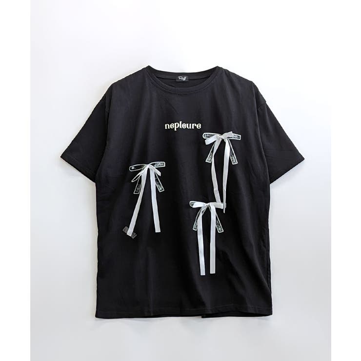 リボンロゴプリントTシャツ リボン付き ロゴプリント[品番