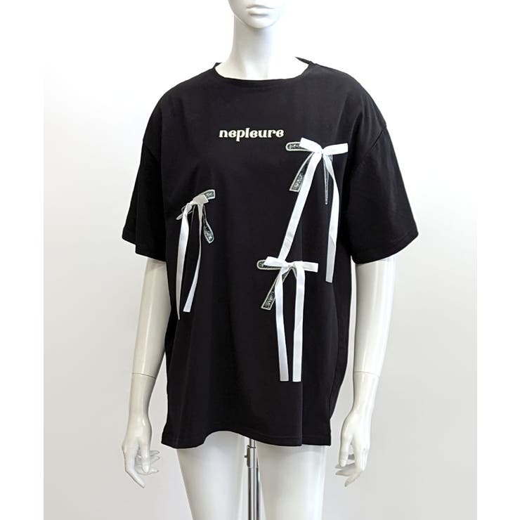 リボンロゴプリントTシャツ リボン付き ロゴプリント[品番