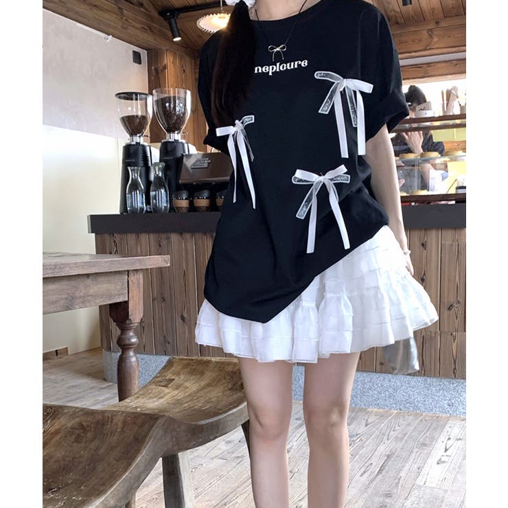 Gmbh リボン付き プリントTシャツ ホワイト リボンモチーフプリントTシャツ【Leilian WHITE LABEL