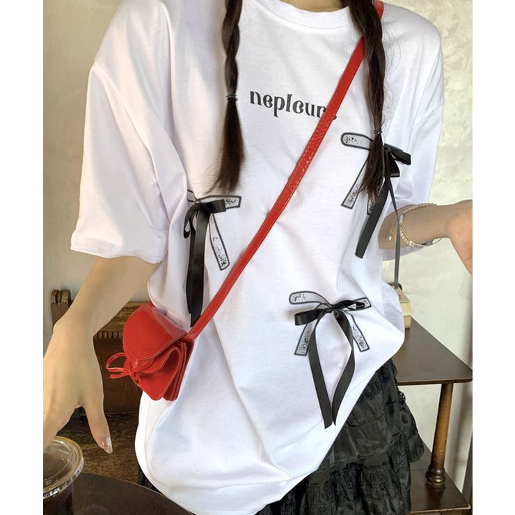 リボンロゴプリントTシャツ リボン付き ロゴプリント[品番