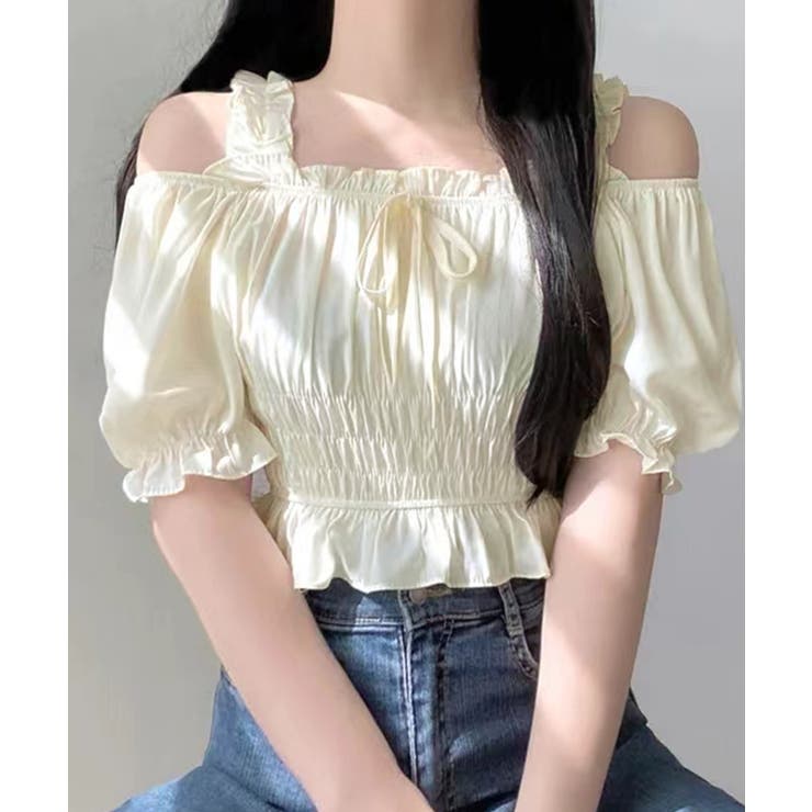 オフショルダーシャーリングトップス フリル パフスリーブ | Riff | 詳細画像2