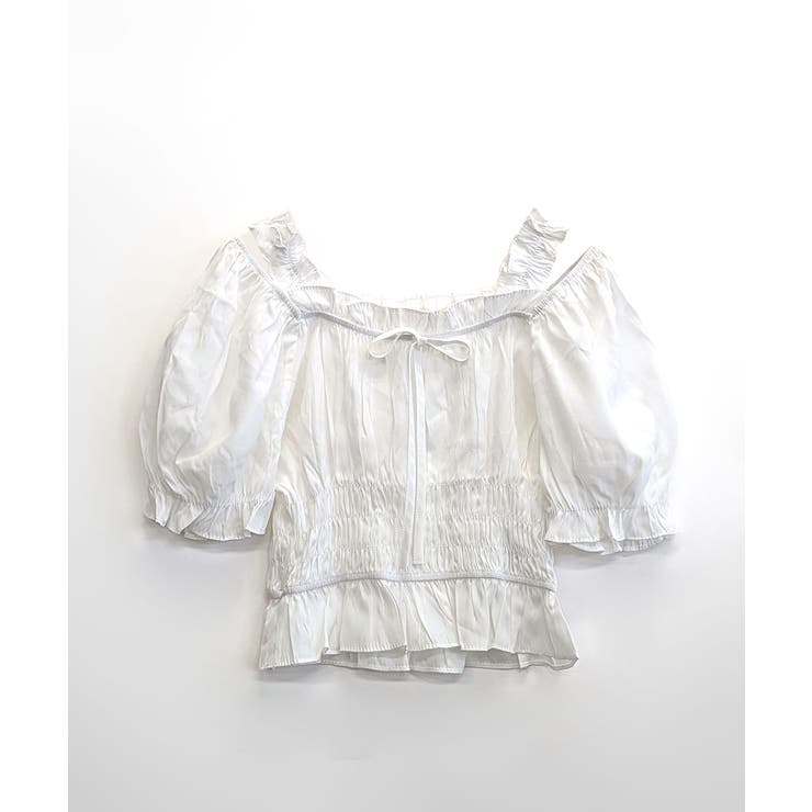オフショルダーシャーリングトップス フリル パフスリーブ | Riff | 詳細画像25