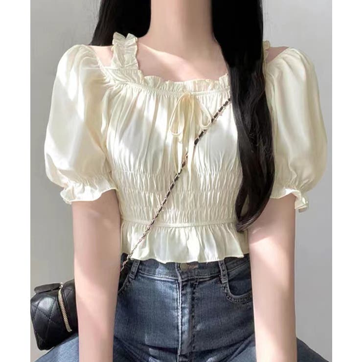 オフショルダーシャーリングトップス フリル パフスリーブ | Riff | 詳細画像6