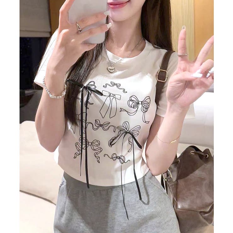 tシャツ クロップドリボンTシャツ レディース リボンデザインクロップドTシャツ KOR89 – 100StarS