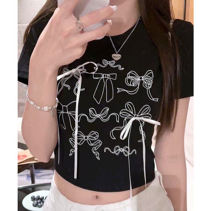 tシャツ クロップドリボンTシャツ レディース リボンデザインクロップドTシャツ KOR89 – 100StarS