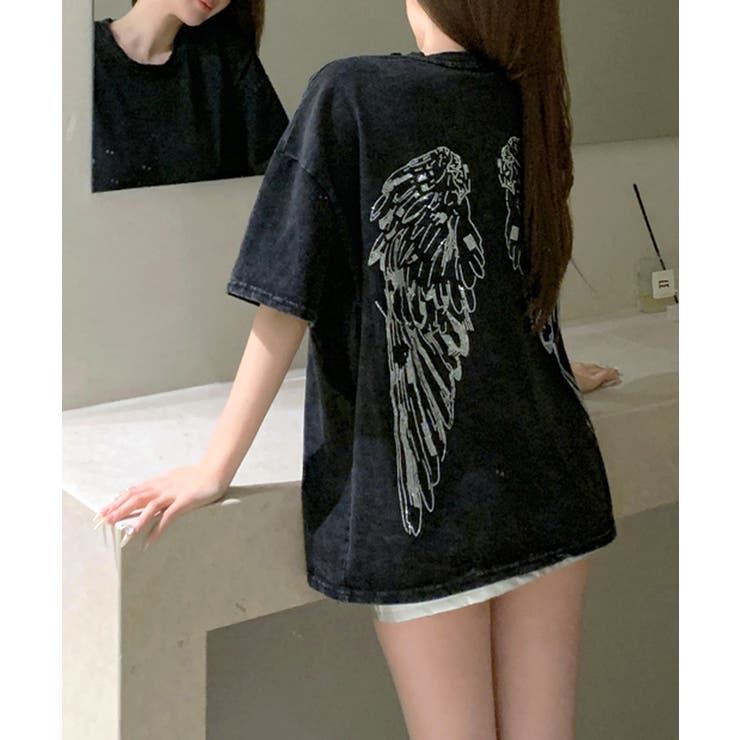 ロゴラインストーンTシャツ オーバーサイズ 羽[品番