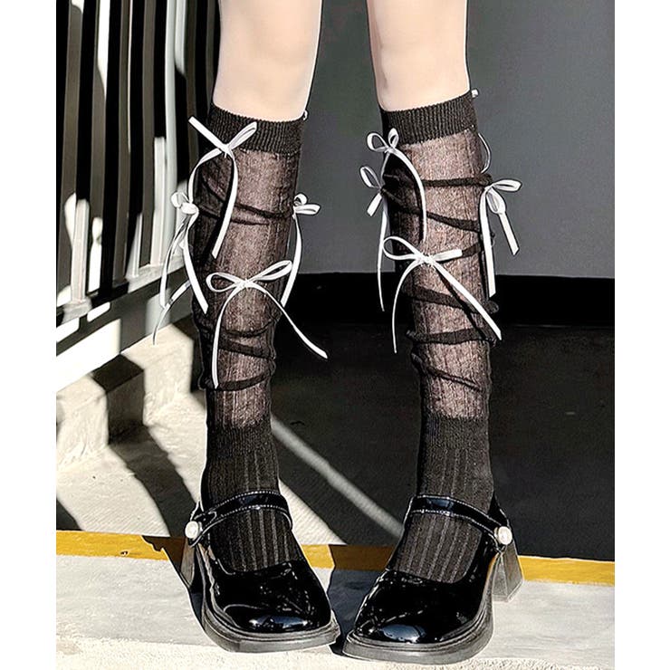 Nodress レッドベルベット リボン ロージー ハイソックス QS8】ガーターベルト風リボンハイソックス - puppetbombs