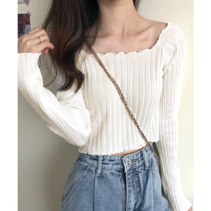 ホワイト | リブトップス メロウフリル オフショル | Riff