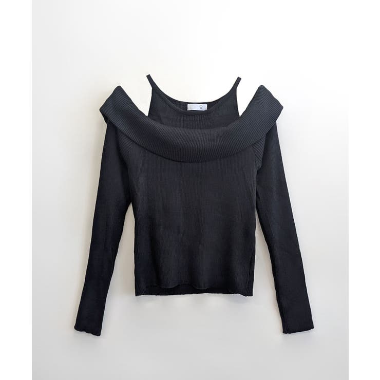 オフショルダーニットトップス 肩見せトップス リブニット[品番