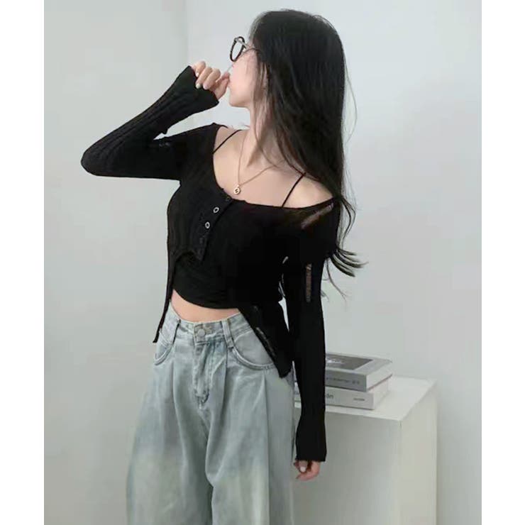 前ボタンダメージニット カーディガン ニットカーデ | Riff | 詳細画像11 