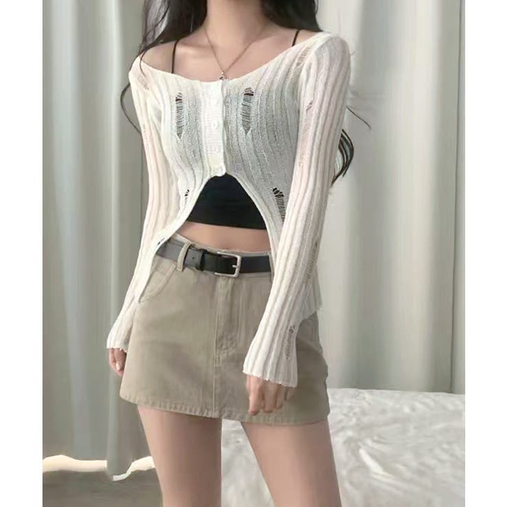 前ボタンダメージニット カーディガン ニットカーデ | Riff | 詳細画像13 