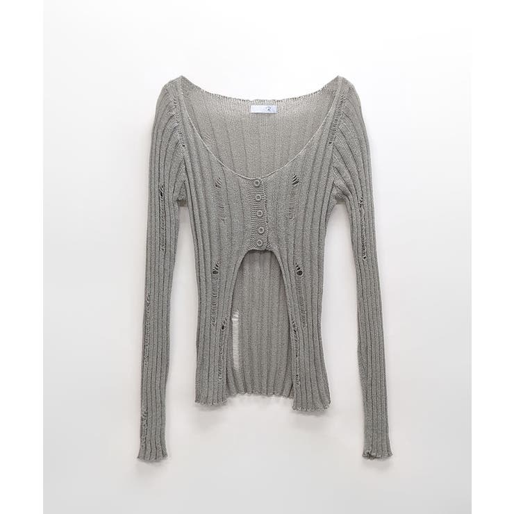 前ボタンダメージニット カーディガン ニットカーデ | Riff | 詳細画像17 