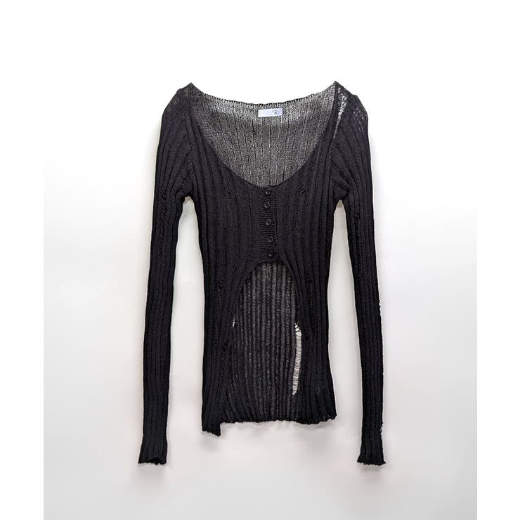 前ボタンダメージニット カーディガン ニットカーデ | Riff | 詳細画像18 