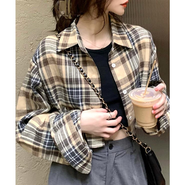 チェック柄ショート丈シャツ クロップド丈 ゆるシャツ | Riff | 詳細画像2 