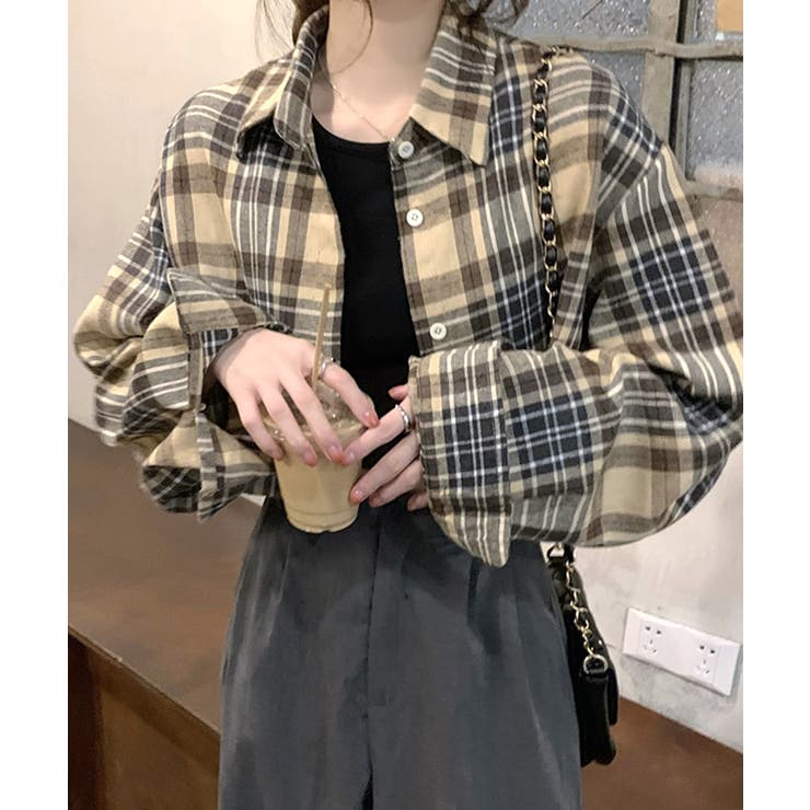 チェック柄ショート丈シャツ クロップド丈 ゆるシャツ | Riff | 詳細画像7 