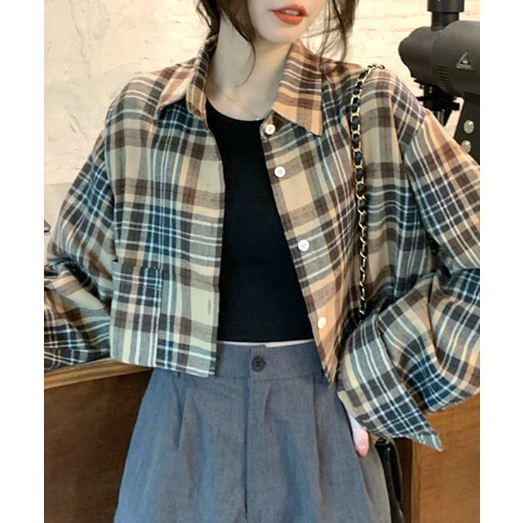 チェック柄ショート丈シャツ クロップド丈 ゆるシャツ | Riff | 詳細画像9 