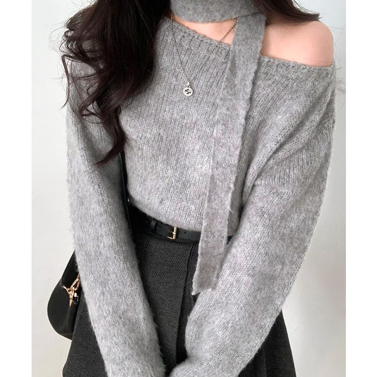 マフラー付きニット セーター ワンショルダー | Riff | 詳細画像19 