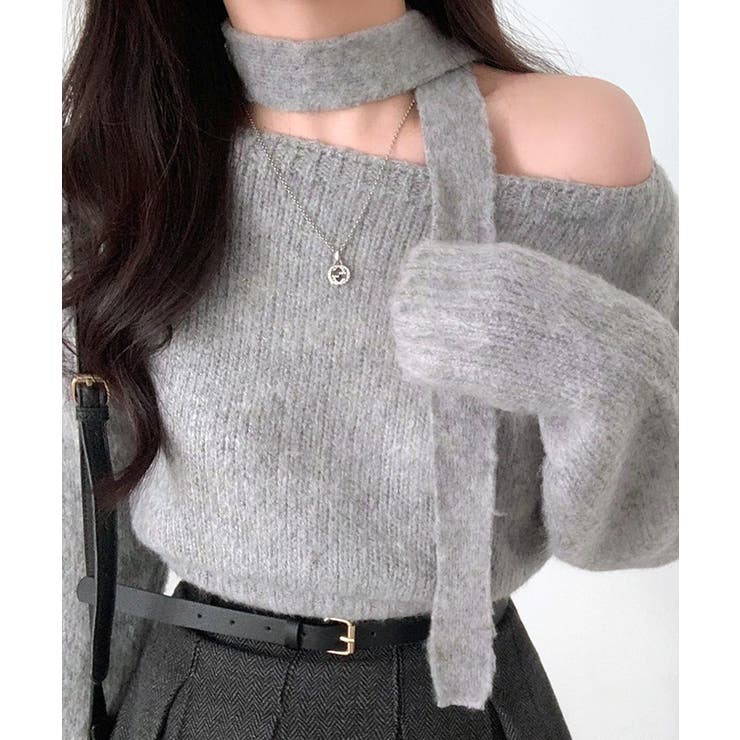 マフラー付きニット セーター ワンショルダー | Riff | 詳細画像20 