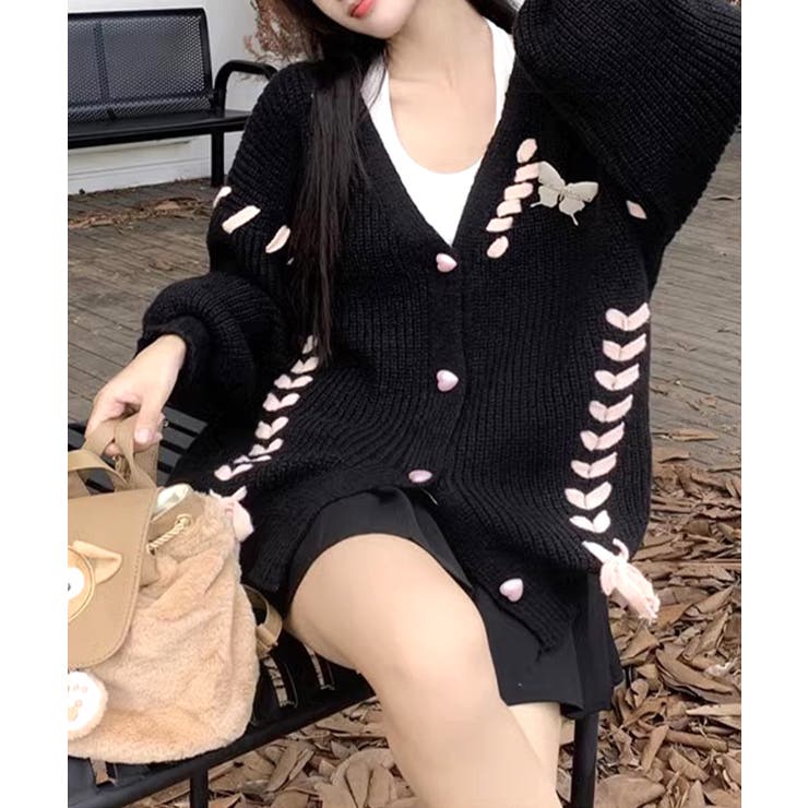 レースアップリボンカーディガン ニット セーター | Riff | 詳細画像16 