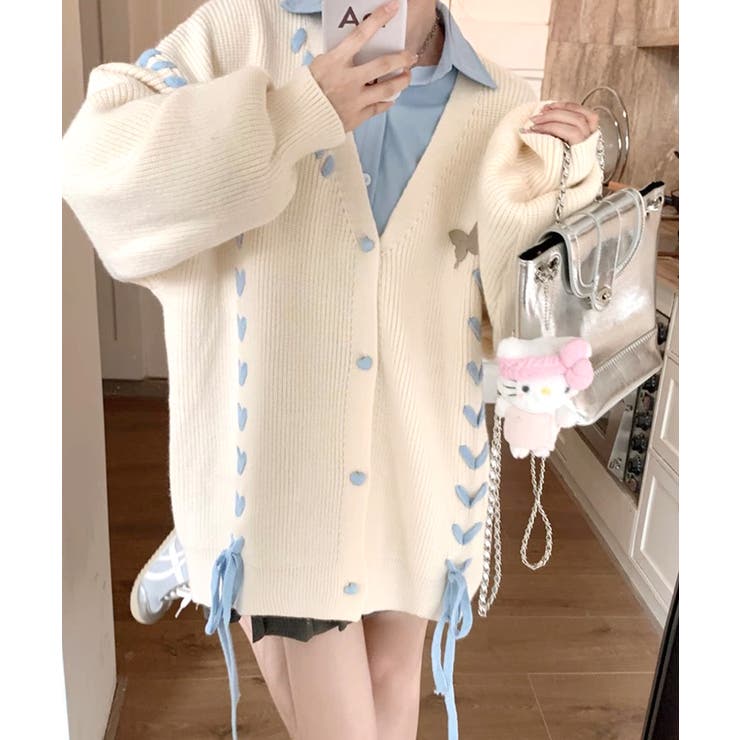 レースアップリボンカーディガン ニット セーター | Riff | 詳細画像3 