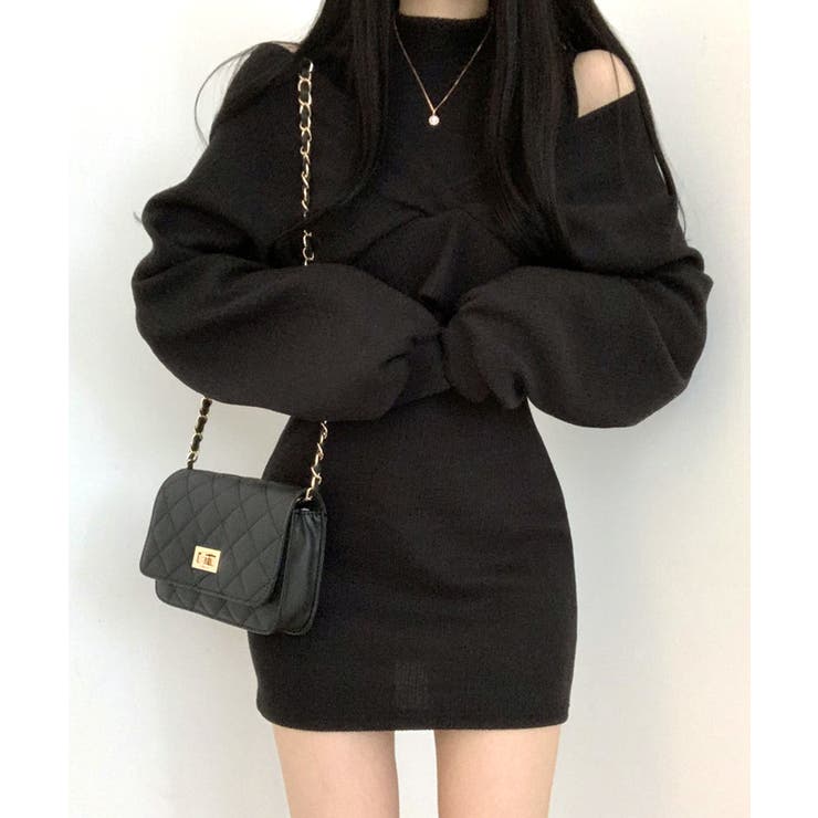 ハイネックノースリーブワンピース+オフショルダーショートニット レイヤード | Riff | 詳細画像3 