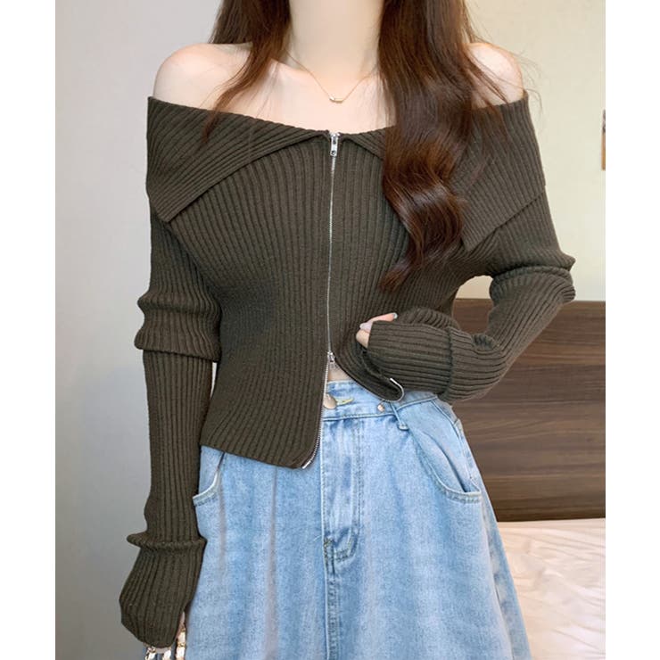 オフショルダブルジップリブニット リブ編み セーター | Riff | 詳細画像11 