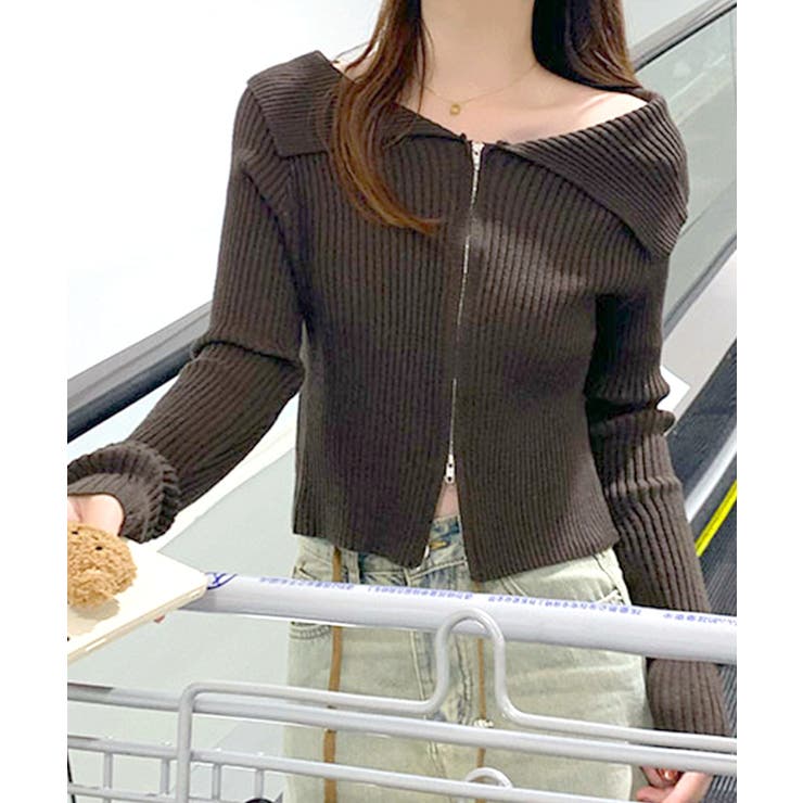 オフショルダブルジップリブニット リブ編み セーター | Riff | 詳細画像13 