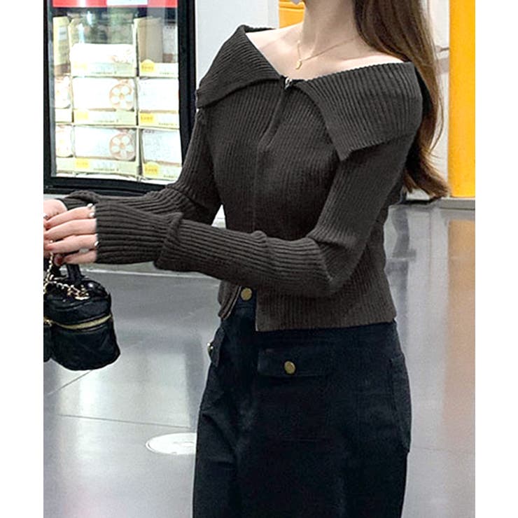 オフショルダブルジップリブニット リブ編み セーター | Riff | 詳細画像16 