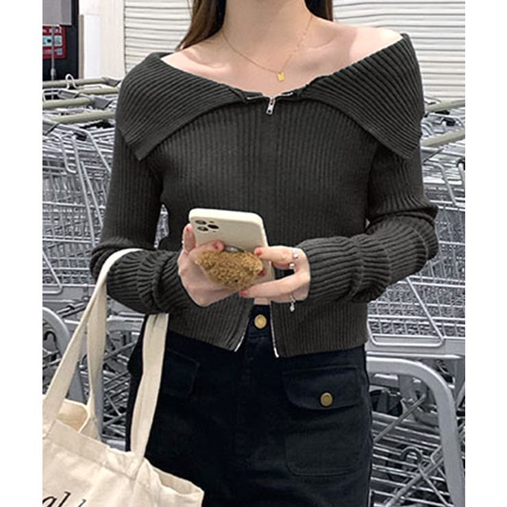 オフショルダブルジップリブニット リブ編み セーター | Riff | 詳細画像17 