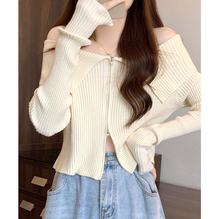 オフショルダブルジップリブニット リブ編み セーター | Riff | 詳細画像18 