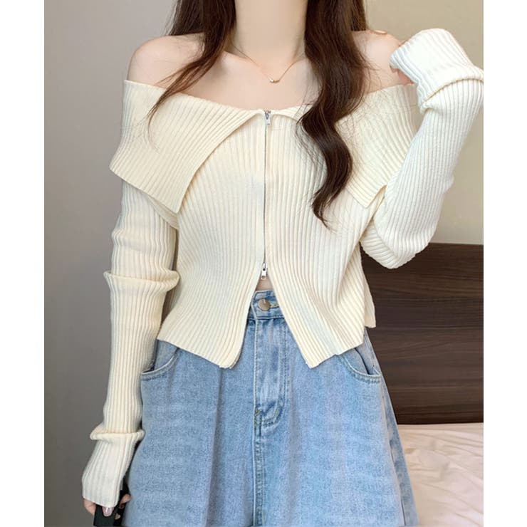 オフショルダブルジップリブニット リブ編み セーター | Riff | 詳細画像19 