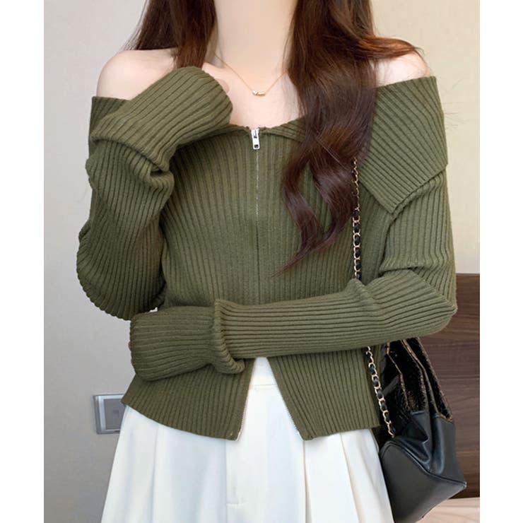 オフショルダブルジップリブニット リブ編み セーター | Riff | 詳細画像2 