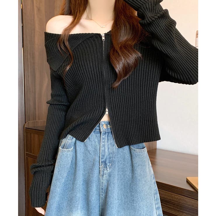 オフショルダブルジップリブニット リブ編み セーター | Riff | 詳細画像23 